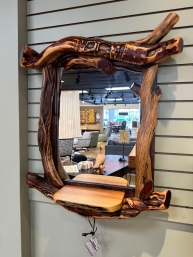 Rustic Log Mirror W/Shelf