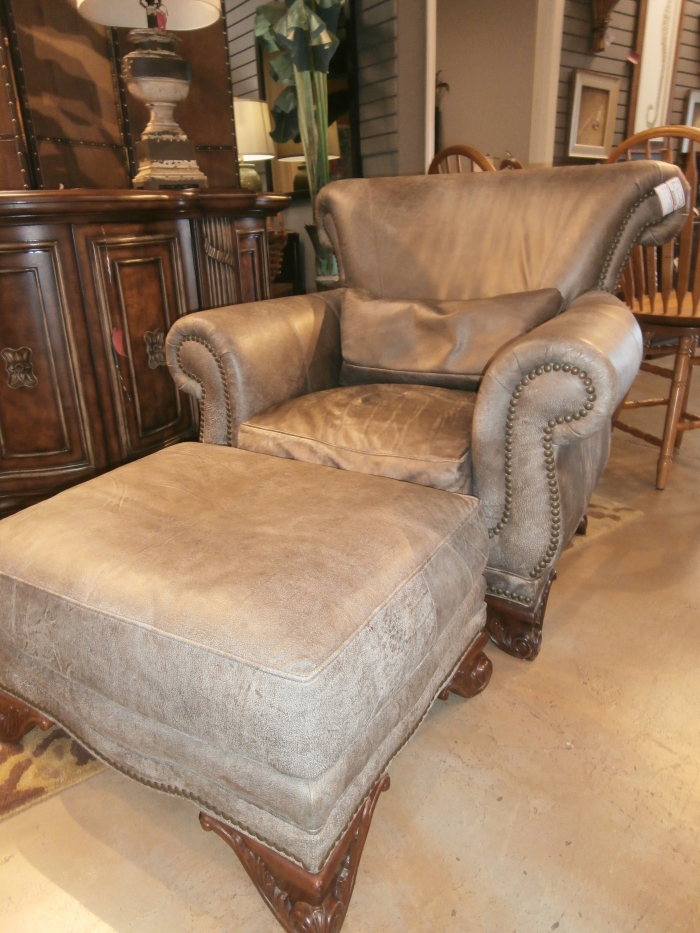 Thomasville Leather Chair & Ottoman at The Missing Piece