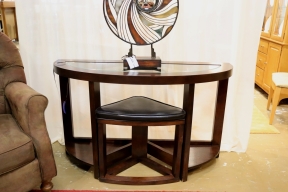 Glass Top Sofa Table W/1 Stool