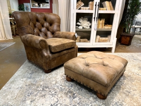 Arhaus Leather Chair W/Ottoman