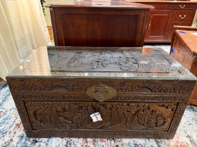 Carved Asian Chest W/Gls