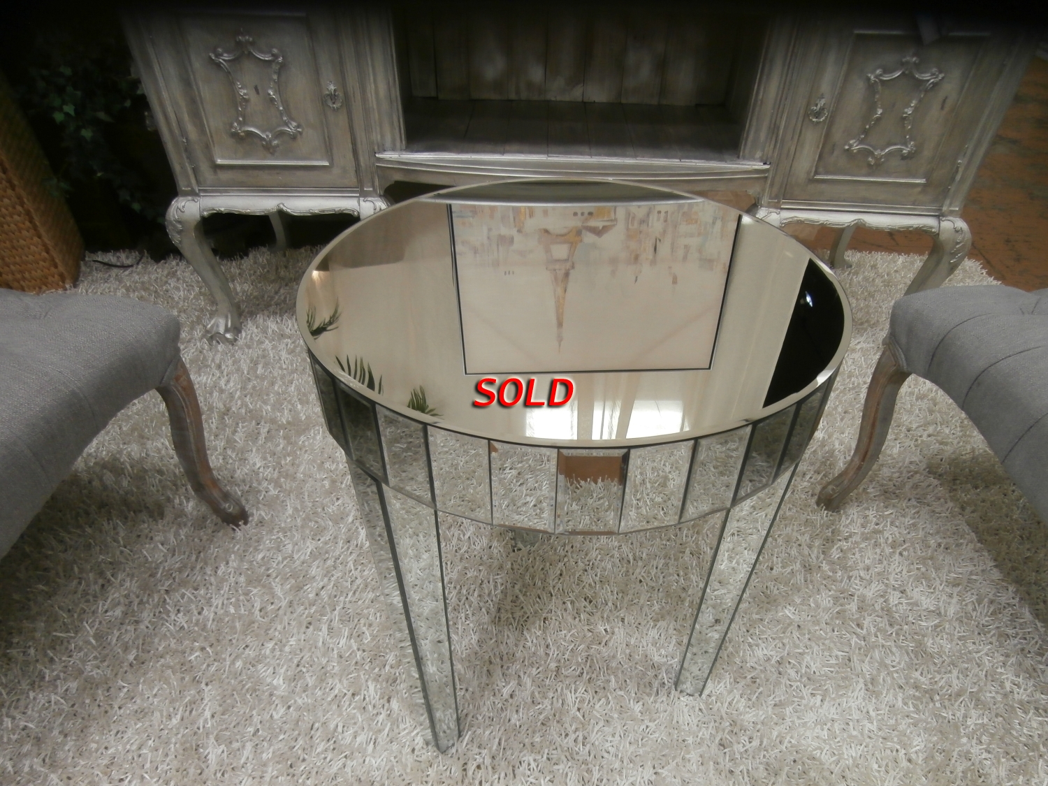 Round Mirrored Accent Table