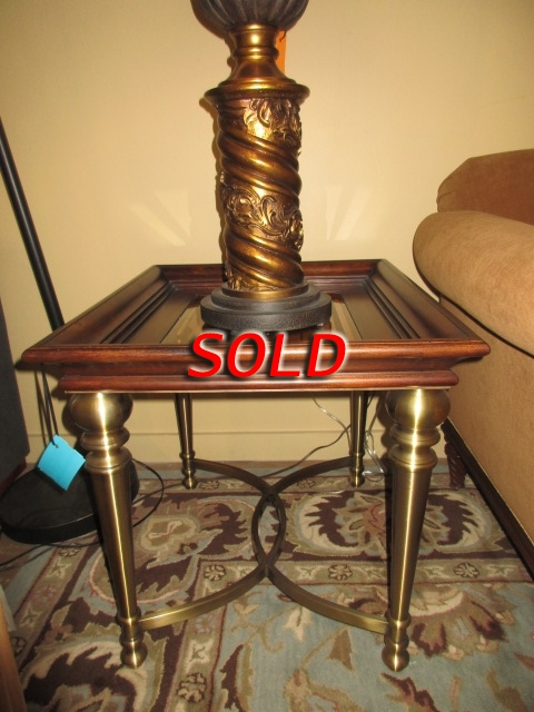 Glass/Wood/Brass End Table