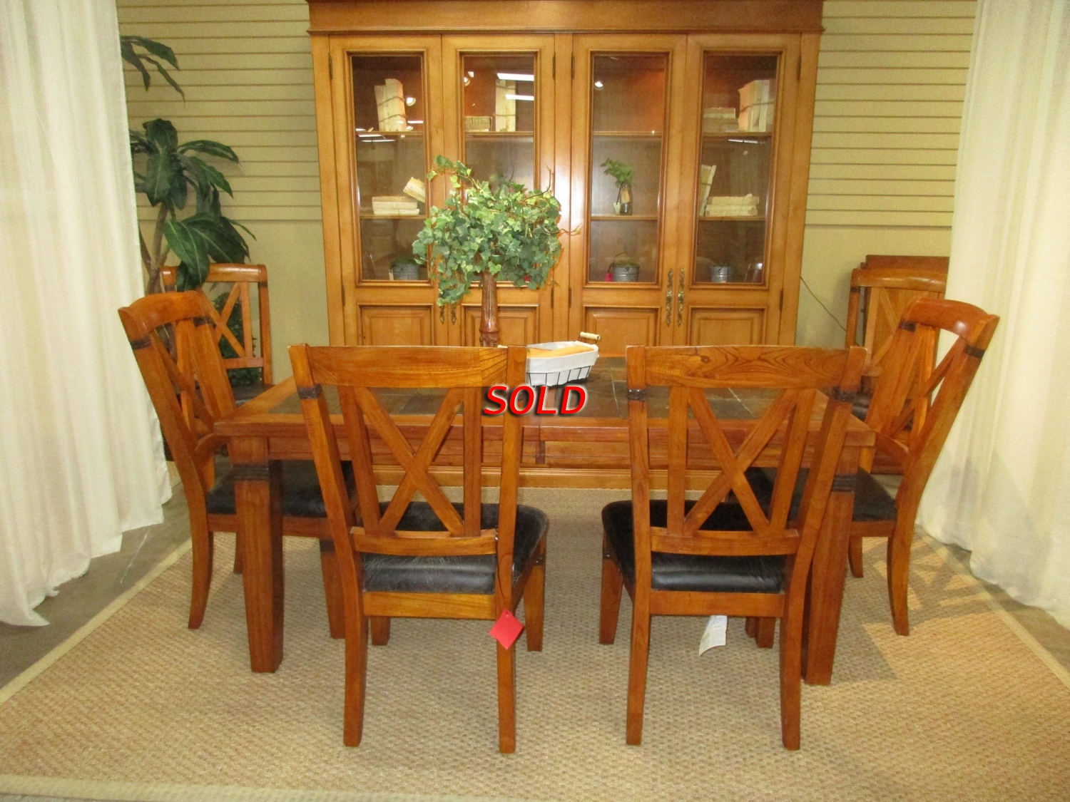 Slate Dining Table W/6 Chairs+Leaf