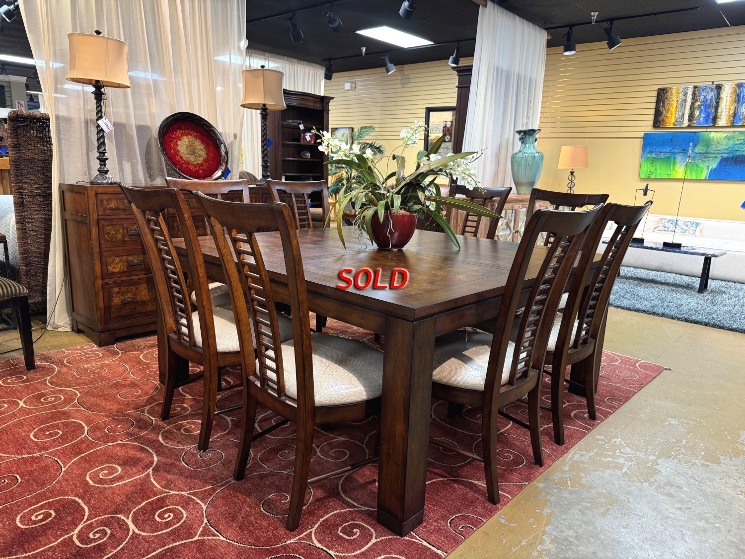 Burled Wood Dining Table W/8 Chairs